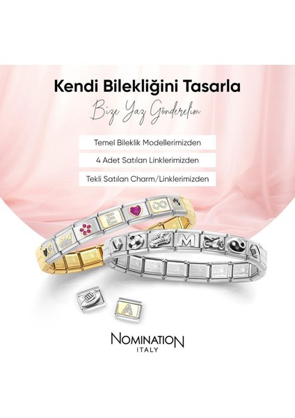 Italy Composable 925 Ayar Gümüş Kare Çift Kalp ve Çelik Bileklik Rose