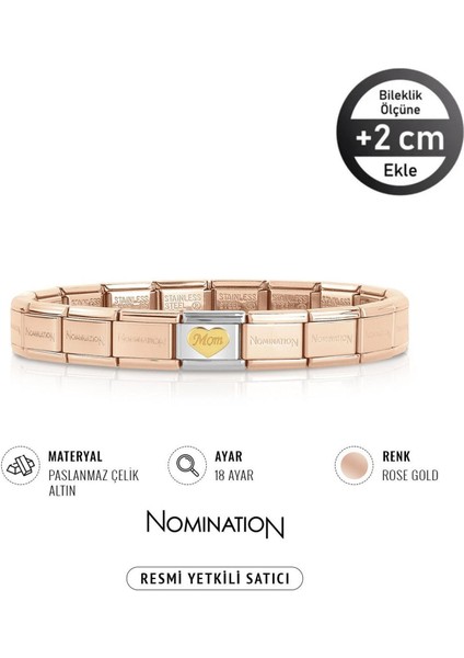 Italy Composable 18 Ayar Altın Kalpli Mum ve Çelik Bileklik Rose