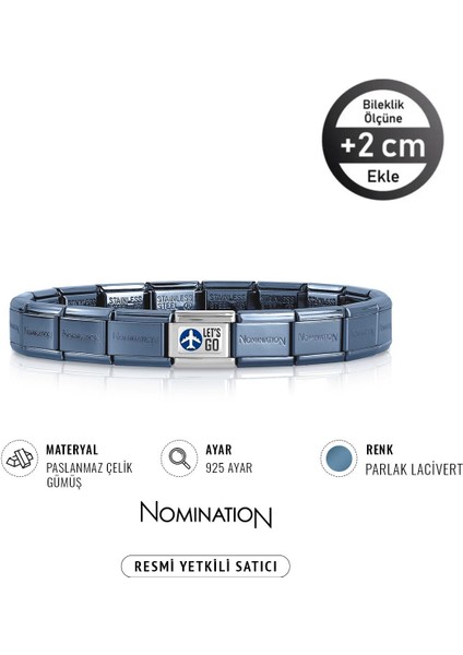 Italy Composable 925 Ayar Gümüş Let's Go ve Çelik Bileklik Parlak Lacivert