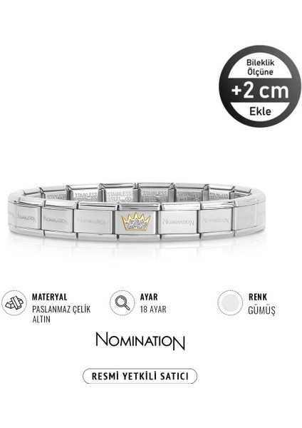 Italy Composable 18 Ayar Altın Pırlanta Taç ve Çelik Bileklik Sılver