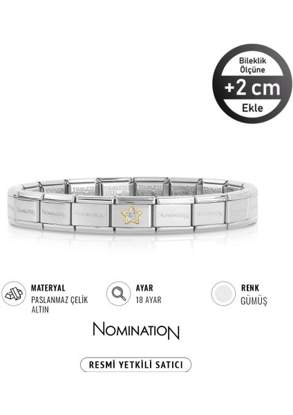 Italy Composable 18 Ayar Altın Pırlanta Taşlı Yıldız ve Çelik Bileklik Sılver