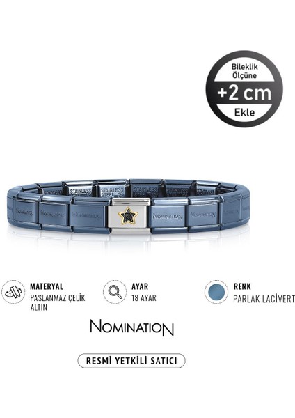 Italy Composable 18 Ayar Altın Siyah Taşlı Yıldız ve Çelik Bileklik Parlak Lacivert