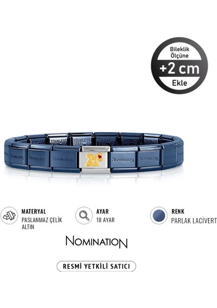 Italy Composable 18 Ayar Altın Sevgili Kediler ve Çelik Bileklik Parlak Lacivert