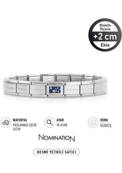 Italy Composable 18 Ayar Altın Mavi Yıldızlar ve Çelik Bileklik Sılver