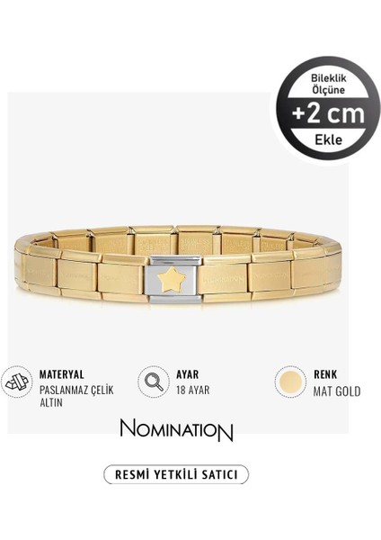 Italy Composable 18 Ayar Altın Altın Şişman Yıldız ve Çelik Bileklik Mat Gold