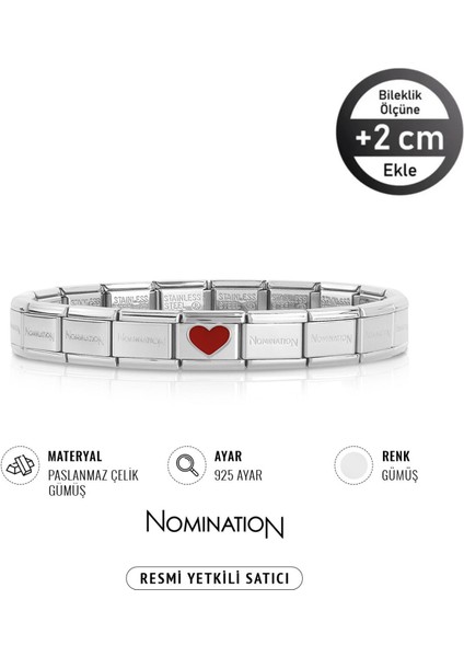 Italy Composable 925 Ayar Gümüş Kırmızı Kalp ve Çelik Bileklik Sılver