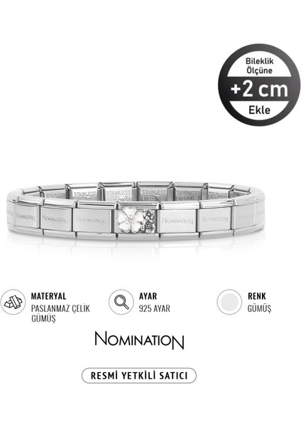 Italy Composable 925 Ayar Gümüş Beyaz 3lü Çiçek ve Çelik Bileklik Sılver