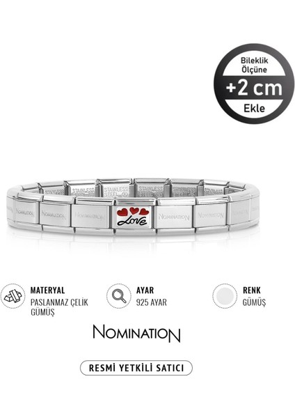 Italy Composable 925 Ayar Gümüş 3 Kalpli Love ve Çelik Bileklik Sılver