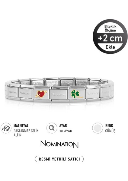 Italy Composable 18K Altın Oklu Kalp & 18K Altın Yonca Paslanmaz Çelik Silver Sılver