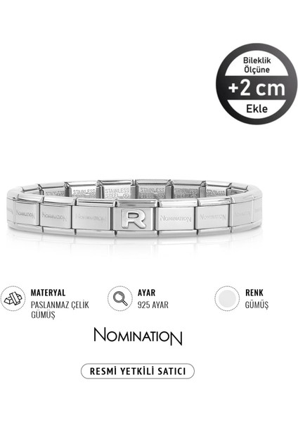 Italy Composable Silver Çelik Bileklik ve 925 Ayar Gümüş Harf R