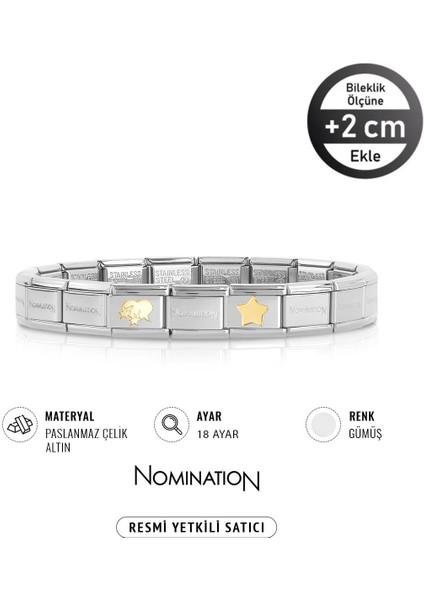 Italy Composable 18K Altın Kalpten Fırlayan Yıldızlar & 18K Altın Yıldız Paslanmaz Çelik Silver Sılver