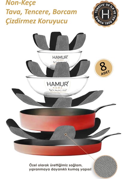 Tencere Tava Borcam Koruyucu Çizdirmez Non Keçe 8'lü Set Çizilmeye Darbeye Karşı Dayanıklı Koruma modelleri