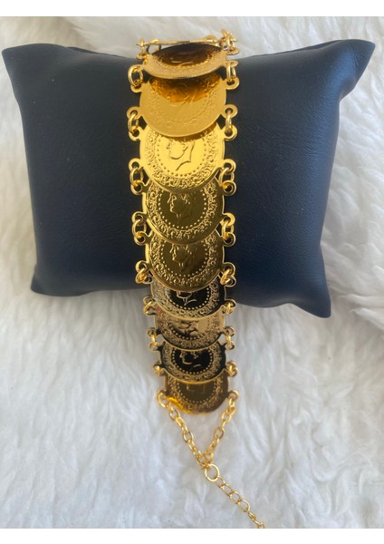 Altın Görünümlü On Sıralı Çeyrekli Bileklik