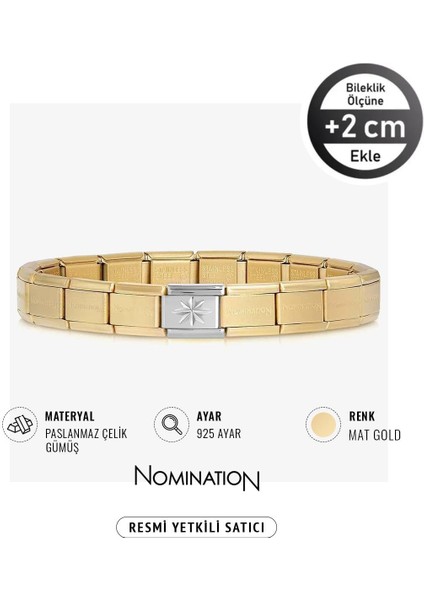 Italy Composable 925 Ayar Gümüş Yıldız ve Çelik Bileklik Mat Gold