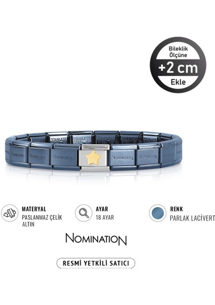 Italy Composable 18 Ayar Altın Altın Şişman Yıldız ve Çelik Bileklik Parlak Lacivert