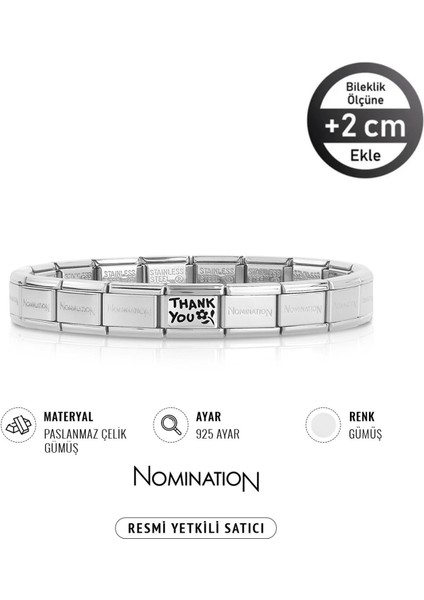 Italy Composable 925 Ayar Gümüş Thank You Çiçekli ve Çelik Bileklik Sılver