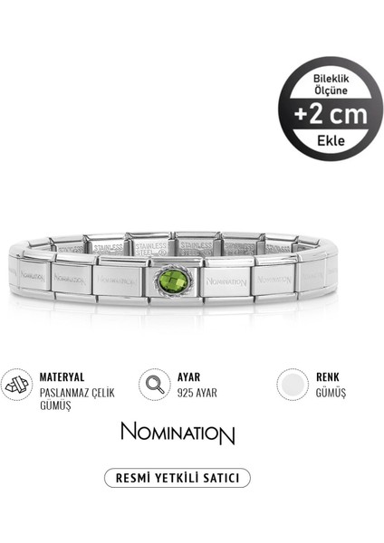Italy Composable 925 Ayar Gümüş Zirkon Taşlı Yeşil Kareli Taş ve Çelik Bileklik Sılver