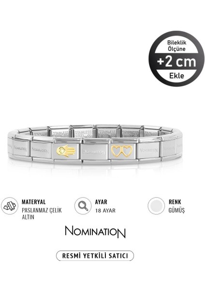 Italy Composable 18K Altın Fatımanın Eli & 18K Altın Çift Boş Kalp Paslanmaz Çelik Silver Sılver