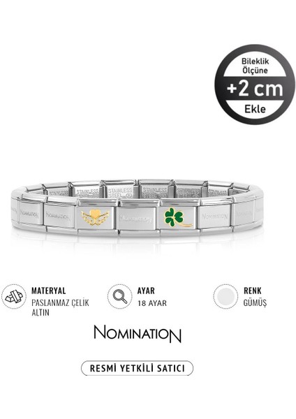 Italy Composable 18K Altın Kanatlı Kalp & 18K Altın Yonca Paslanmaz Çelik Silver Sılver