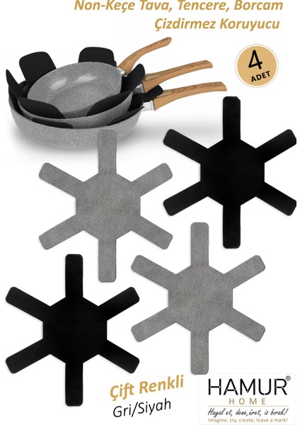 Tencere Tava Borcam Koruyucu Çizdirmez Non Keçe 4'lü Set Çizilmeye Darbeye Karşı Dayanıklı Koruma
