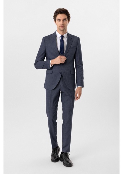 Slimfit Desenli Yelekli Takım Elbise