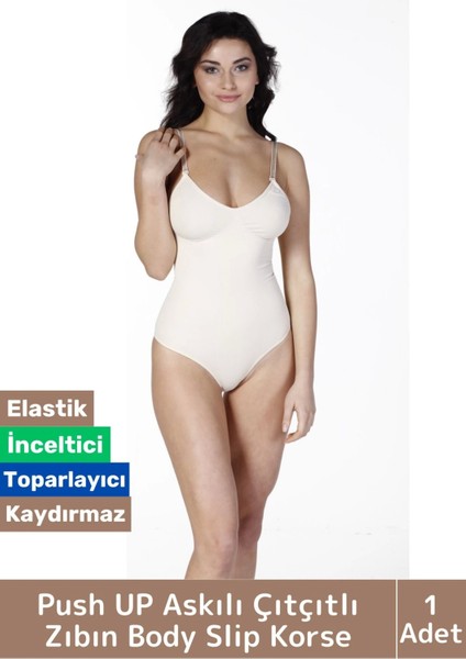 Özel Lazer Kesim Iz Göstermez Toparlayıcı Askılı Çıtçıtlı Push Up Slip Body Zıbın Korse
