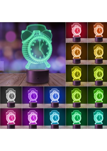 3D Illüzyonlu Rgb Işık Animasyonlu Çalar Masa Saati Gece Lambası