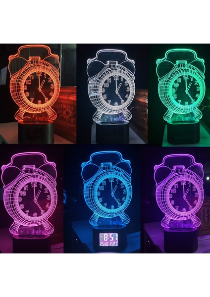 3D Illüzyonlu Rgb Işık Animasyonlu Çalar Masa Saati Gece Lambası