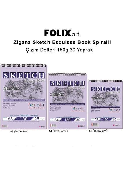 Zigana Sketch Esquisse Book Spiralli Çizim Defteri 150 gr 30 Yaprak