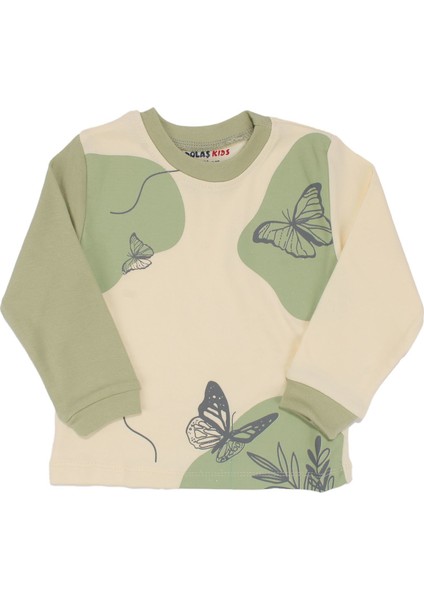 Kız Çocuk Ekru Yeşil Kelebek Baskılı 2'li Pijama Takımı fiyatları