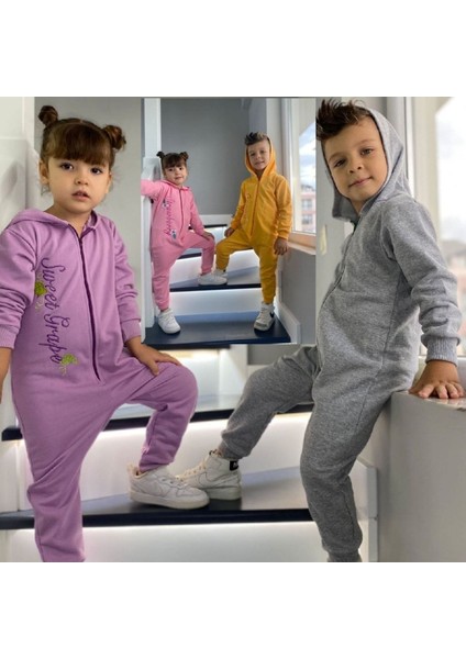 Asel Kids Aselkids Kapüşonlu Ve Fermuarlı Ön Ve Arka Nakışlı Çoçuk Tulum. Mor Renk