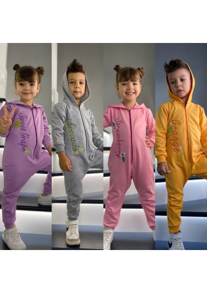 Asel Kids Aselkids Kapüşonlu Ve Fermuarlı Ön Ve Arka Nakışlı Çoçuk Tulum. Mor Renk