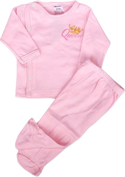 Kız Bebek Pembe Queen Taç Baskılı 2'li Pijama Takımı 0-3 Ay