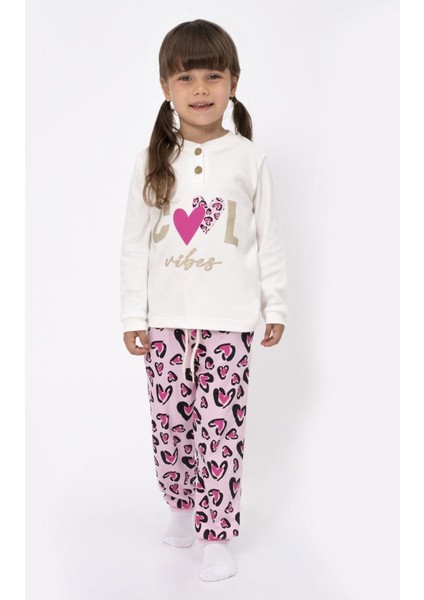 Kız Çocuk Ekru Fuşha Cool Kalp Baskılı 2'li Pijama Takımı fiyatları
