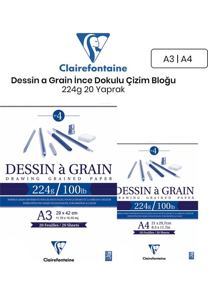 Dessin A Grain Ince Dokulu Çizim Bloğu 224 gr 20 Yaprak