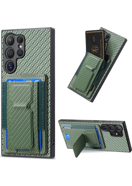 Samsung Galaxy S24 Ultra Kart Tutucu Katlanır Kickstand Deri Arka Kapak (Yurt Dışından)