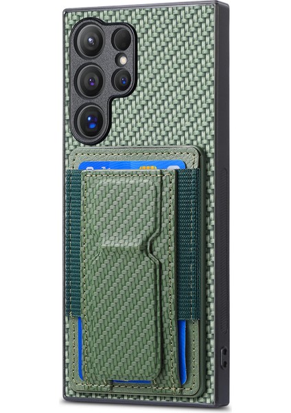 Samsung Galaxy S24 Ultra Kart Tutucu Katlanır Kickstand Deri Arka Kapak (Yurt Dışından)
