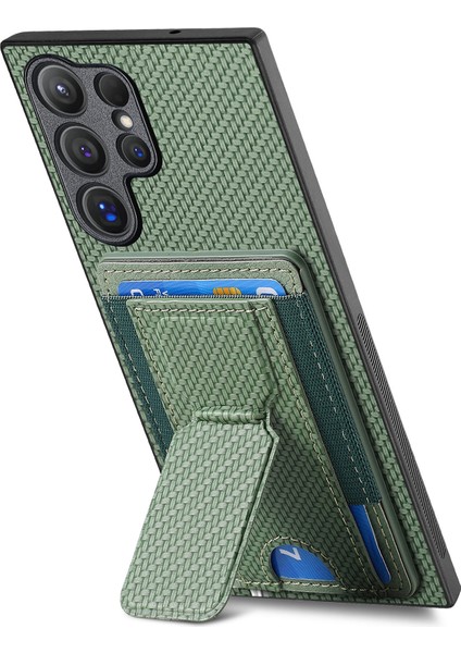 Samsung Galaxy S24 Ultra Kart Tutucu Katlanır Kickstand Deri Arka Kapak (Yurt Dışından)
