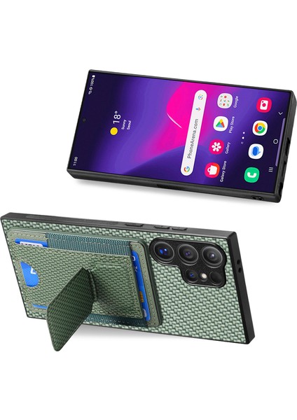 Samsung Galaxy S24 Ultra Kart Tutucu Katlanır Kickstand Deri Arka Kapak (Yurt Dışından)