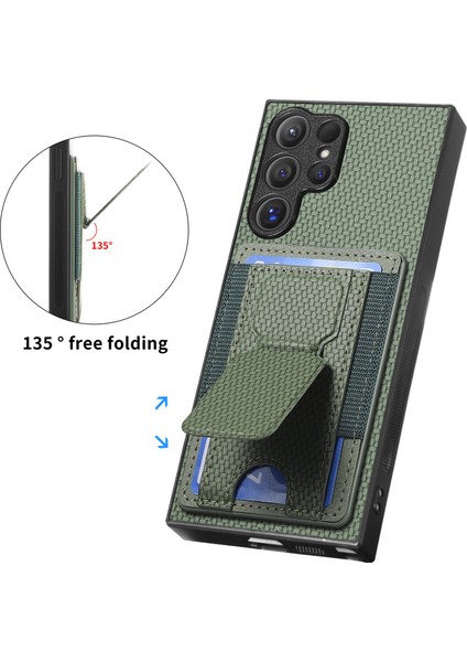 Samsung Galaxy S24 Ultra Kart Tutucu Katlanır Kickstand Deri Arka Kapak (Yurt Dışından)