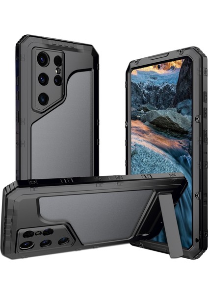 Samsung Galaxy S24 Ultra Silikon + Alüminyum Alaşımlı Kickstand IP68 Su Geçirmez Kapak (Yurt Dışından)