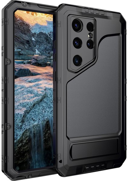 Samsung Galaxy S24 Ultra Silikon + Alüminyum Alaşımlı Kickstand IP68 Su Geçirmez Kapak (Yurt Dışından)