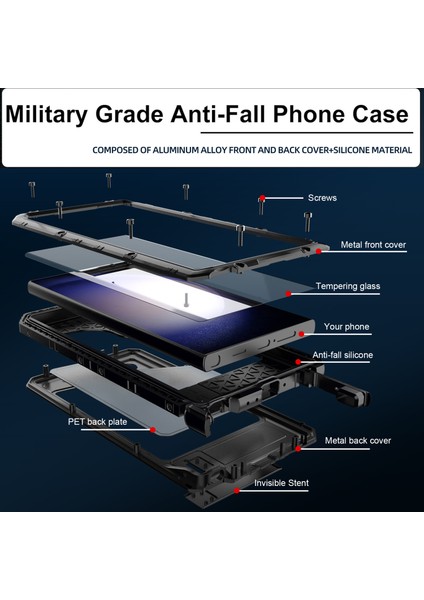 Samsung Galaxy S24 Ultra Silikon + Alüminyum Alaşımlı Kickstand IP68 Su Geçirmez Kapak (Yurt Dışından)