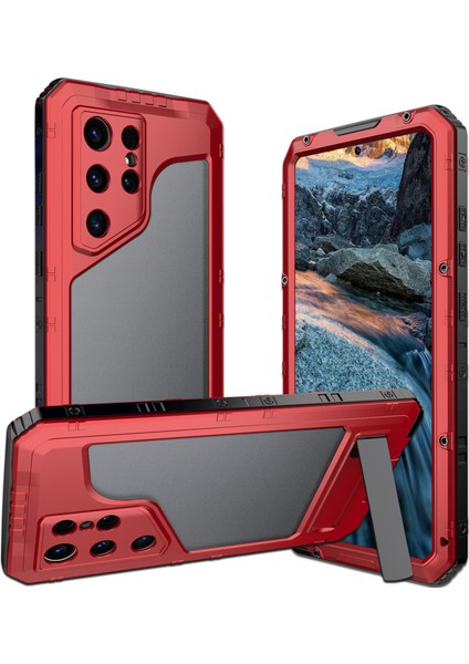 Samsung Galaxy S24 Ultra Silikon + Alüminyum Alaşımlı Kickstand IP68 Su Geçirmez Kapak (Yurt Dışından)
