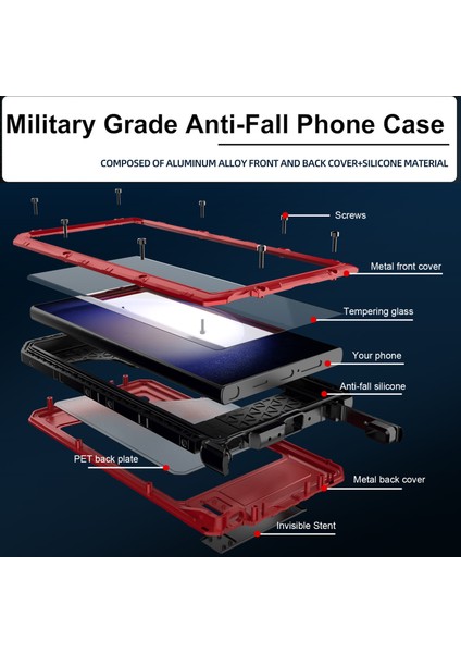 Samsung Galaxy S24 Ultra Silikon + Alüminyum Alaşımlı Kickstand IP68 Su Geçirmez Kapak (Yurt Dışından)