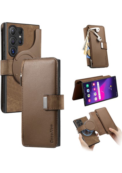 Samsung Galaxy S24 Ultra Fermuarlı Cep Pu Deri Standlı Telefon Kapağı (Yurt Dışından)