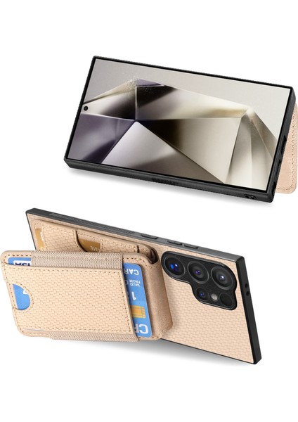 Samsung Galaxy S24 Ultra Kickstand Kart Tutucu Deri Arka Kapak (Yurt Dışından)