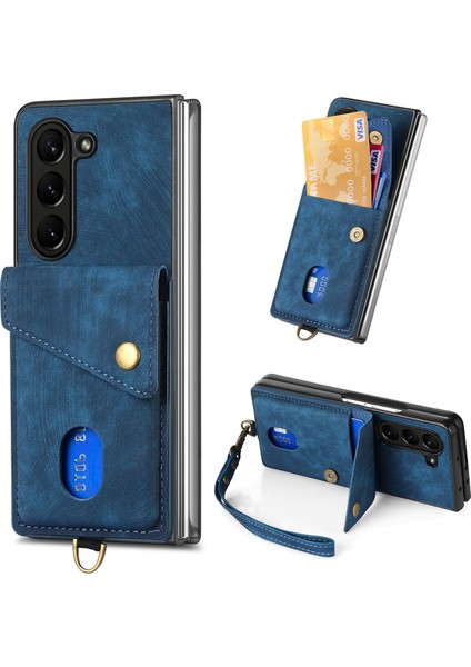 Samsung Galaxy Z Fold6 5g Kickstand Kart Çantası Deri + Askılı Pc Telefon Kapağı (Yurt Dışından)