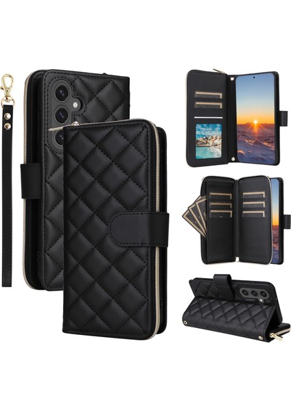 Samsung Galaxy S24 Fe Fermuar Cüzdan Eşkenar Dörtgen Pu Deri Telefon Kapağı (Yurt Dışından)
