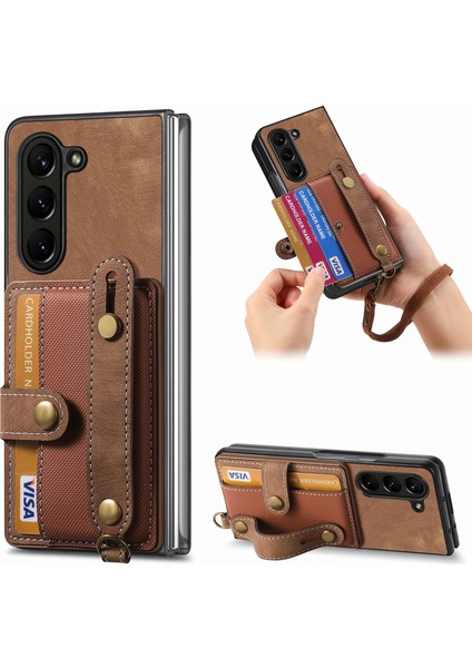 Samsung Galaxy Z Fold6 5g Kart Tutucu Bileklik Deri + Kayışlı Pc Kapağı (Yurt Dışından)